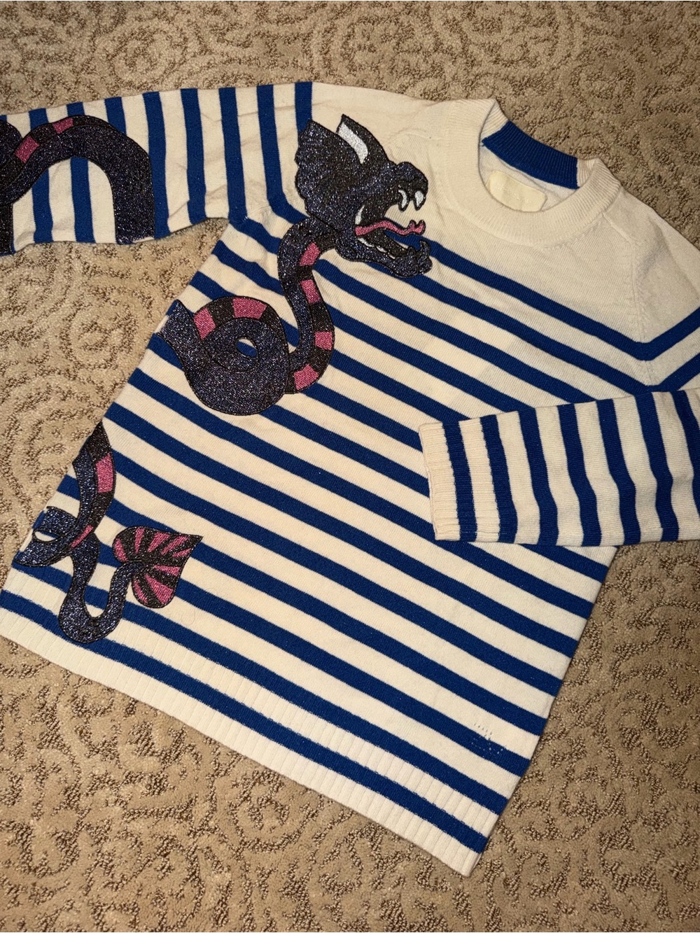 Zadig & Voltaire Dragon Embroidered Striped Knit Sweater NEW